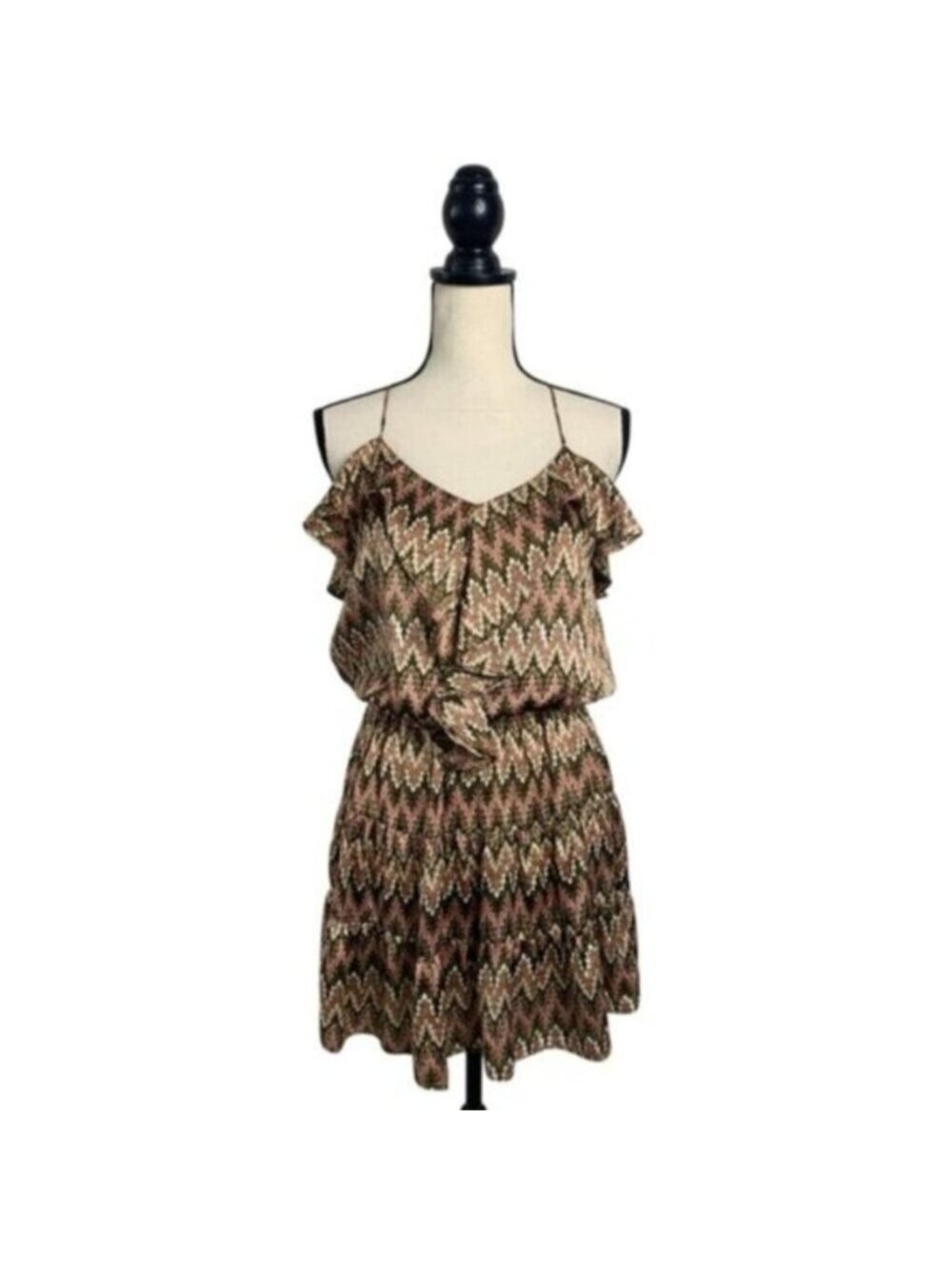 Tbags Los Angeles Boho Zizzag Ruffled Tiered Mini Dress
